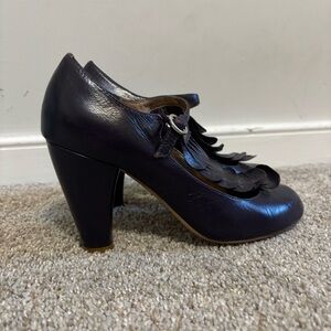Jeffrey Campbell Women's Frill Pump Size 6 Indigo Blue T-Strap Retro Heel